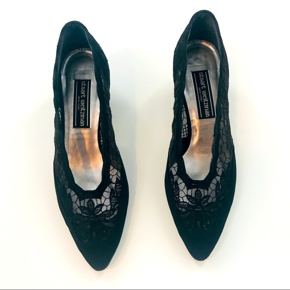 VTG Stuart Weitzman Black Structured Lace Low Heel - Picture 4 of 13